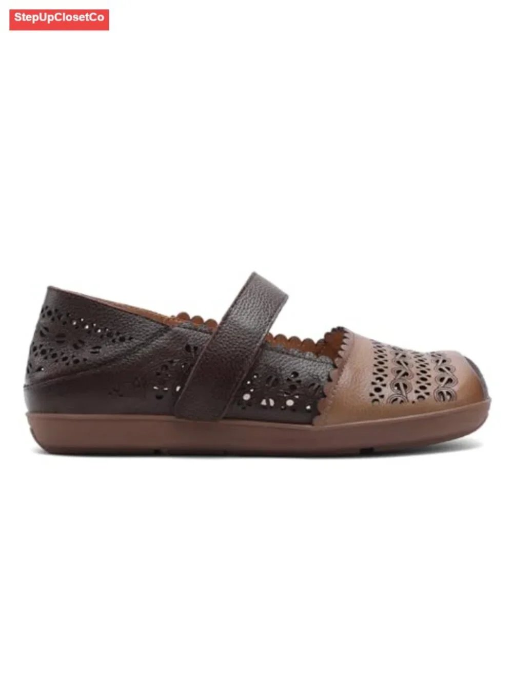 Cut Out Leather Mary Jane Flats Breathable Slip-On Walking Loafers
